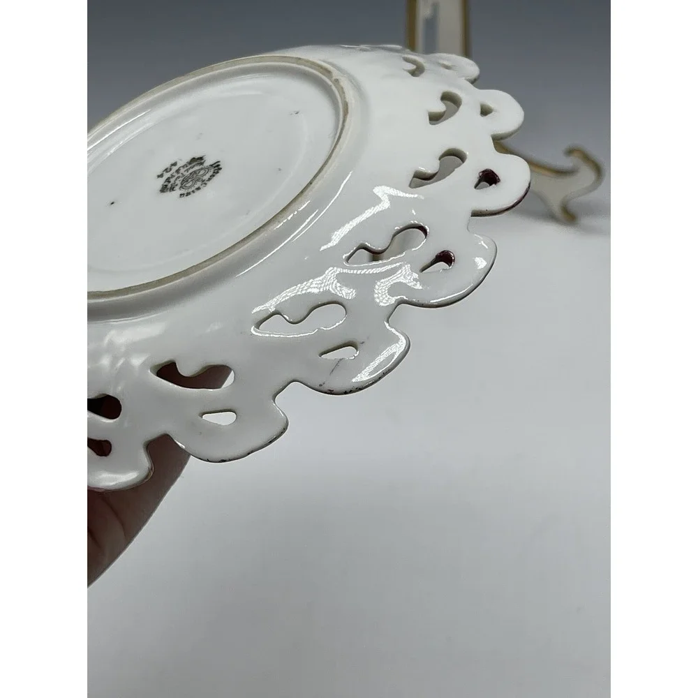 Vintage Lefton Saucer Plate 424 Lusterware Reticulated Ceramic Hand‎ Painted S2